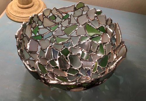 Geri, Bowl, recycled sea glass and copper.